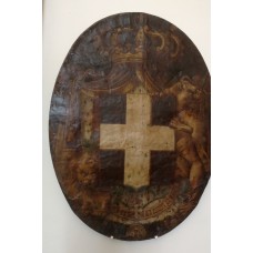 Shield, cross, crown and lions, Santa Maria della Scala